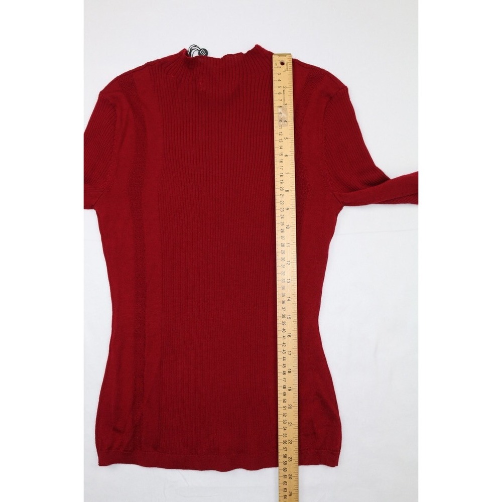 Elie Tahari Raspberry Mock Neck Ribbed Sweater Top Merino Wool Sz S - Picture 12 of 12